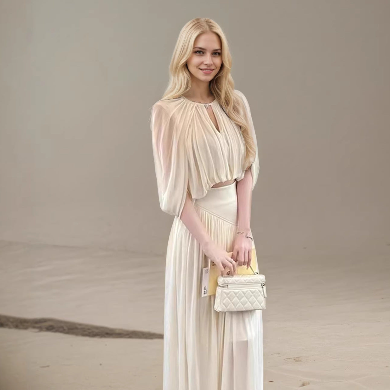 Sleeveless Top And High-waisted Pleated A-line Skirt Two-piece Set