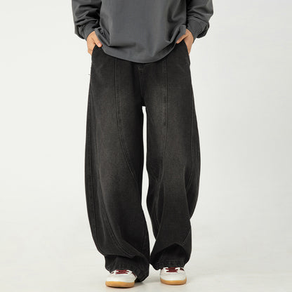 Wide-leg Washed Denim Jeans Mens Loose Casual Pants