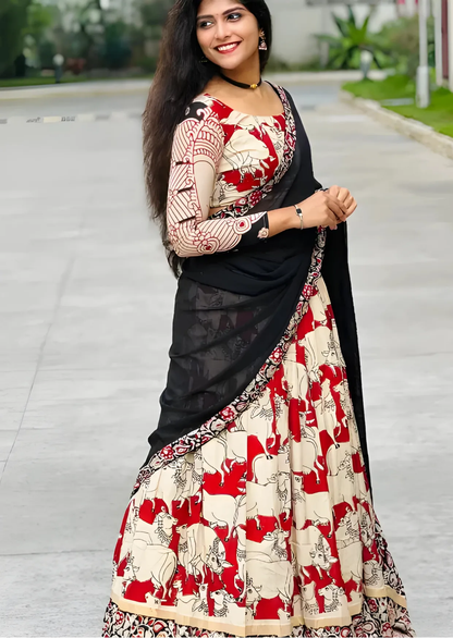 Kalamkari Heritage Riyon Cotton Lehenga Choli Set-1