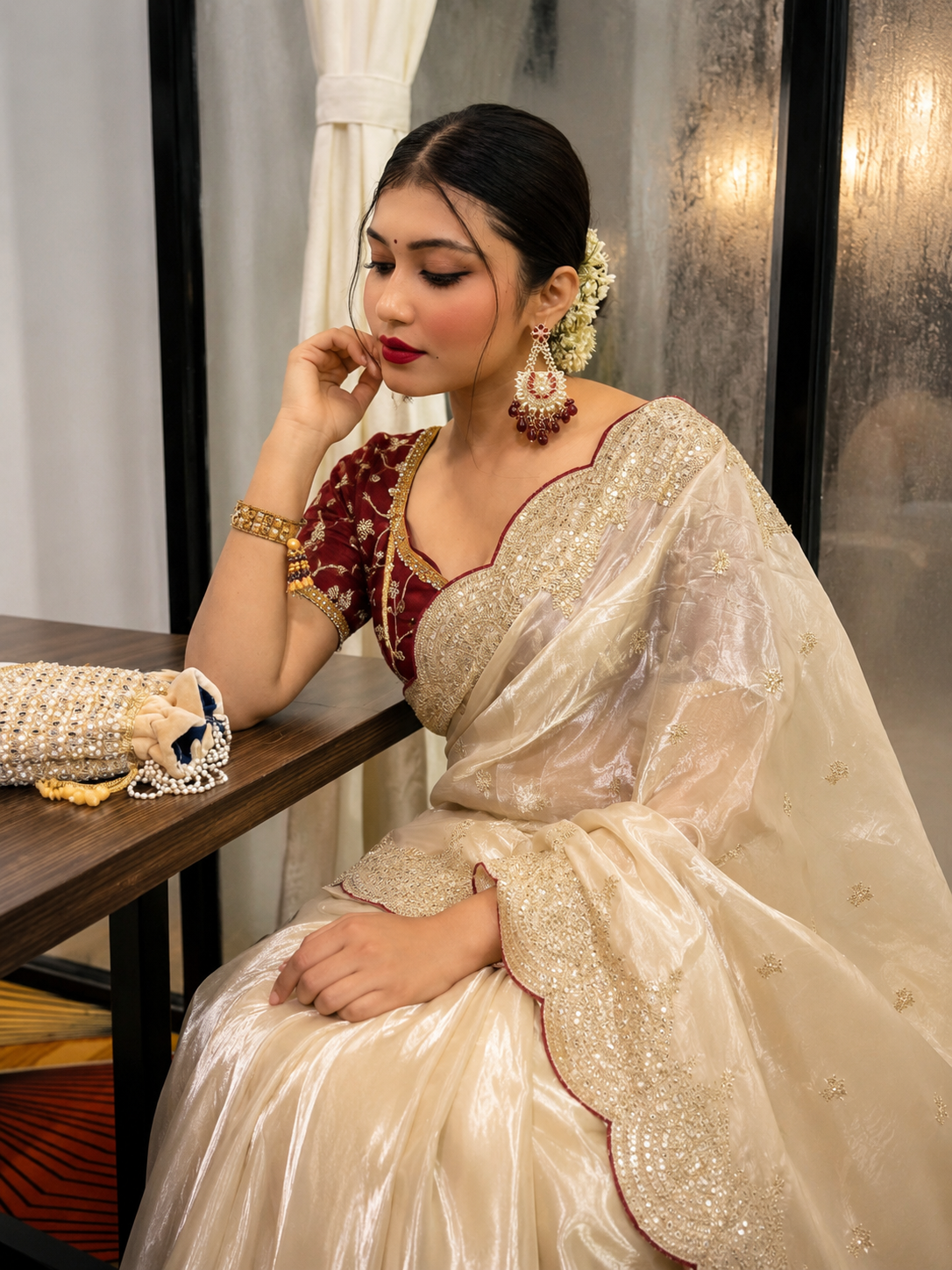 Zareen Soft Space Silk Embroidered Saree Set-0