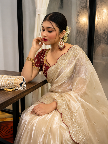 Zareen Soft Space Silk Embroidered Saree Set-0
