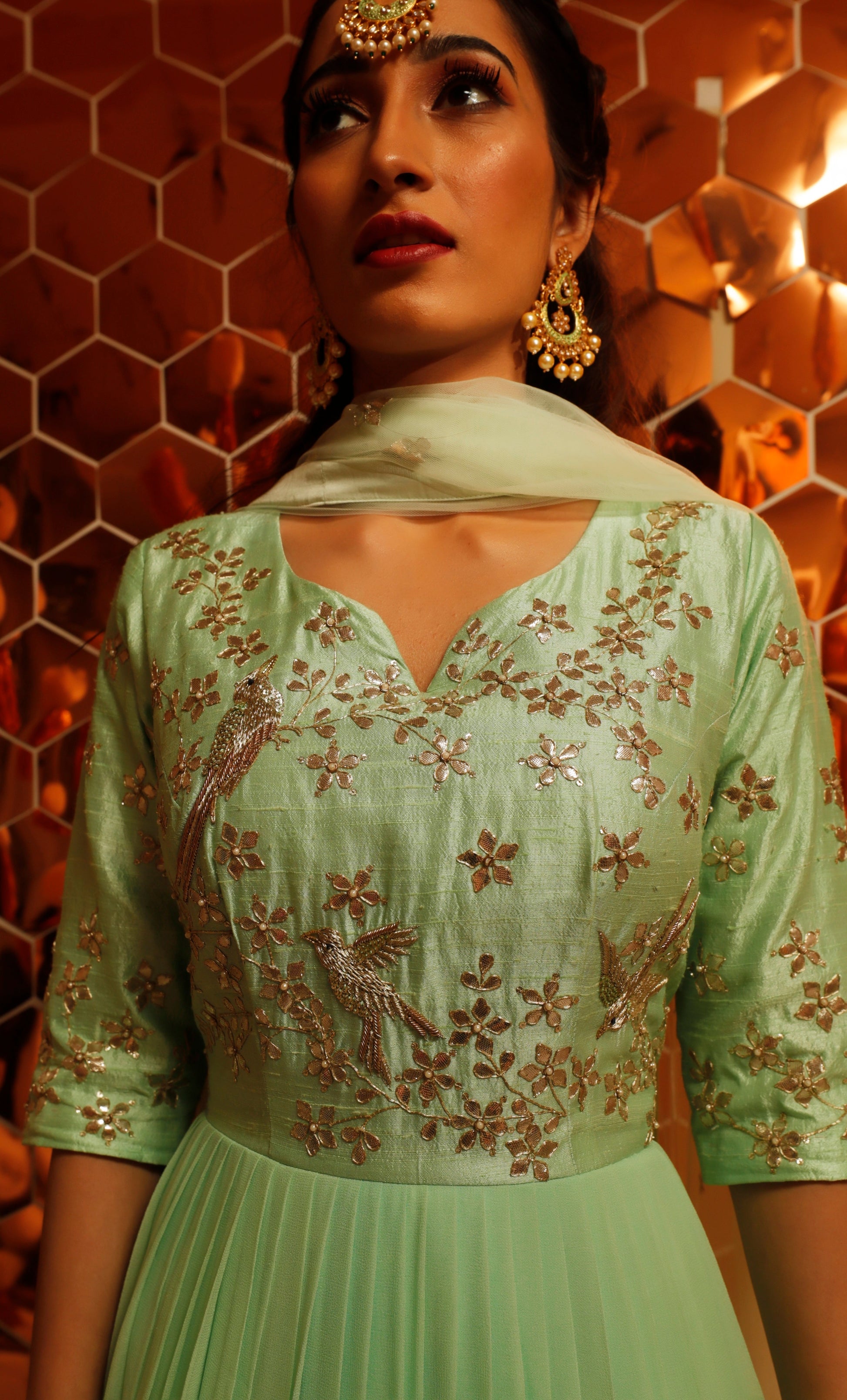 Gota Patti Embroidered Ethnic Dress with Georgette Flair and Net Dupatta-1