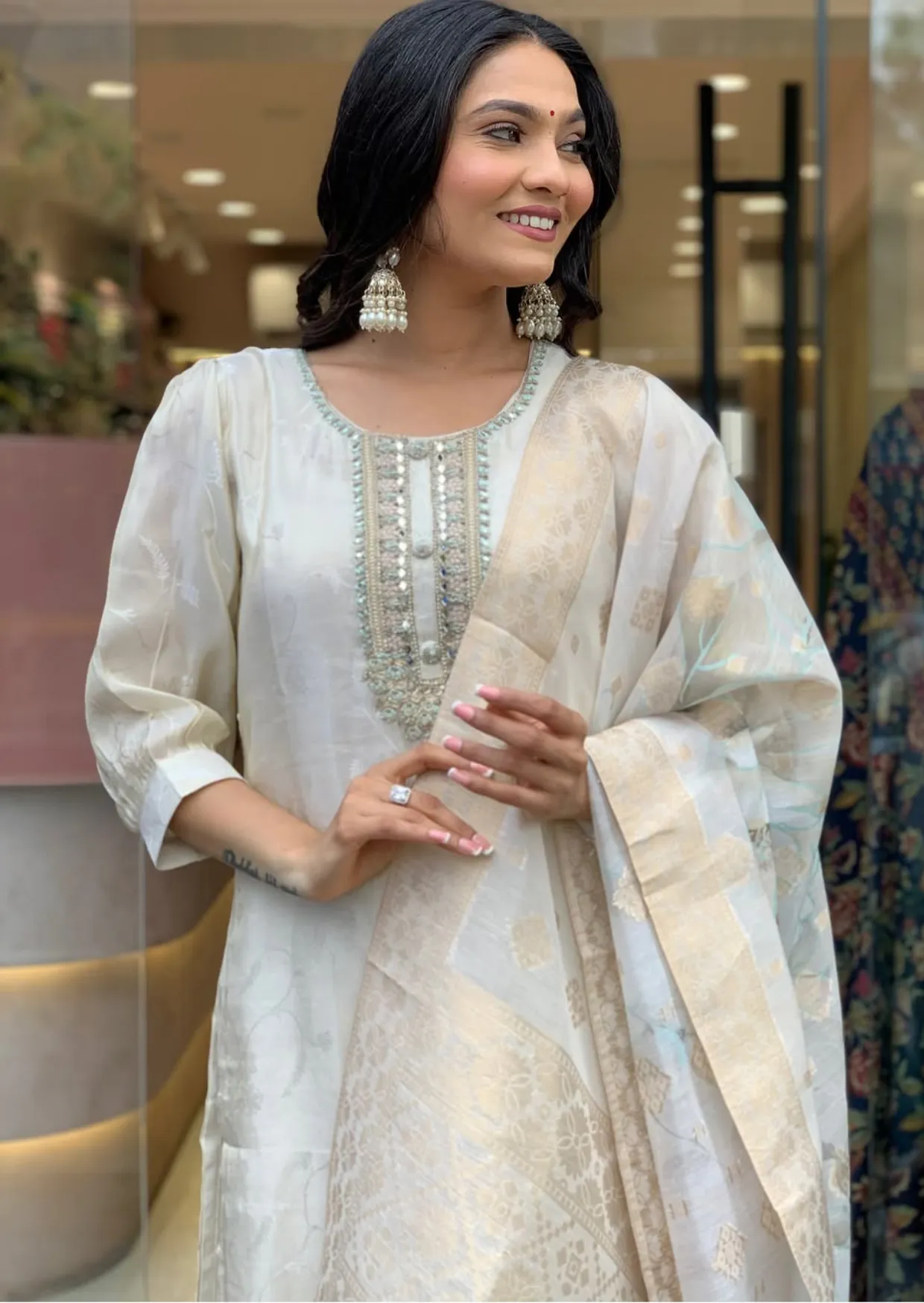 Luxe Russian Silk Jacquard Suit Set with Zari Dupatta-2