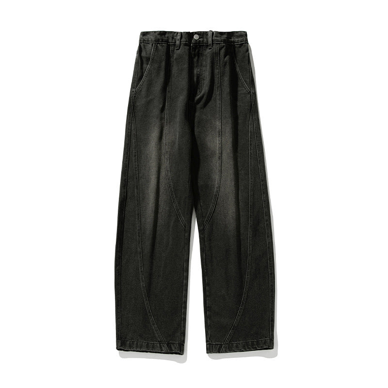Wide-leg Washed Denim Jeans Mens Loose Casual Pants