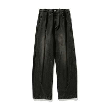 Wide-leg Washed Denim Jeans Mens Loose Casual Pants