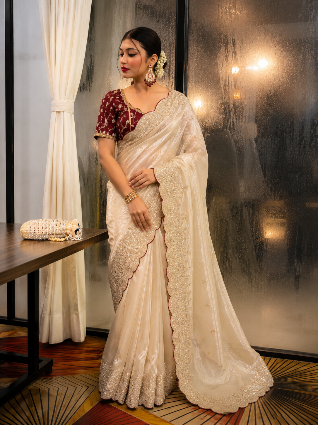 Zareen Soft Space Silk Embroidered Saree Set-1