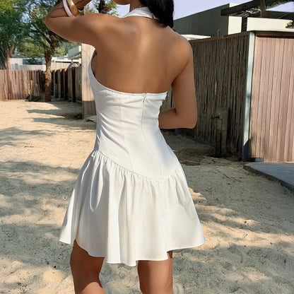 Slimming Ruffle-Trimmed Resort-Style Short Dress For Women
