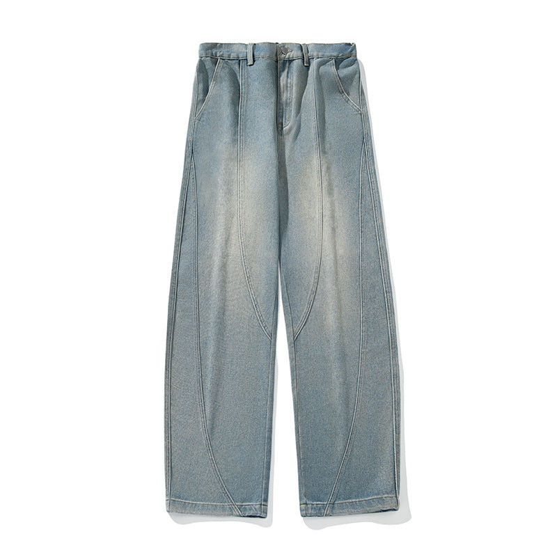 Wide-leg Washed Denim Jeans Mens Loose Casual Pants