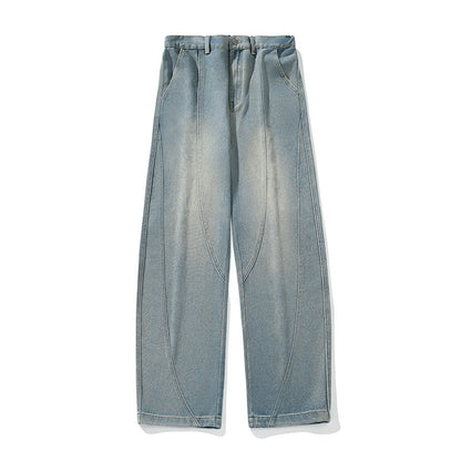 Wide-leg Washed Denim Jeans Mens Loose Casual Pants