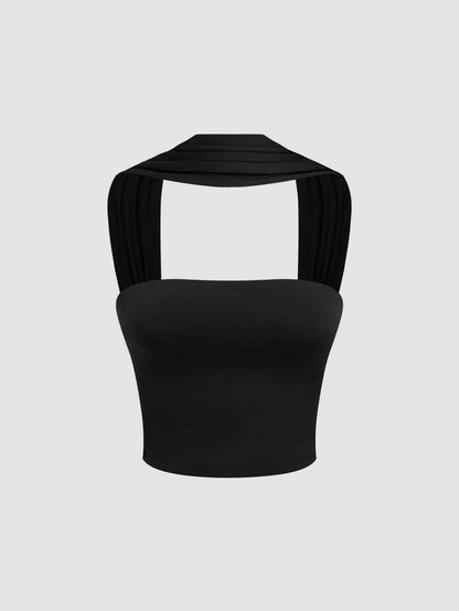 Elegant Graceful Pure Color Halter Bandeau One-shoulder Lady's Date Figure-flattering Top