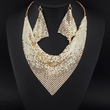 Oumei Liang Sequin Silk Scarf Design Collar Necklace Eardrops Suit