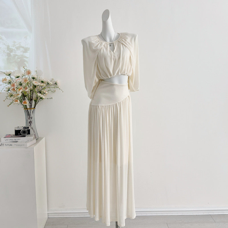 Sleeveless Top And High-waisted Pleated A-line Skirt Two-piece Set