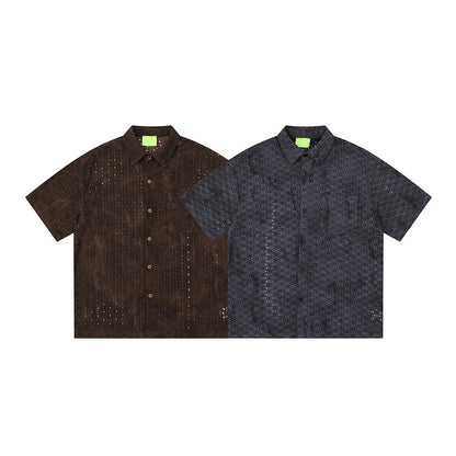 Retro Distressed Short-Sleeve Tie-Dye Loose Cool & Handsome Half-Sleeve Shirt
