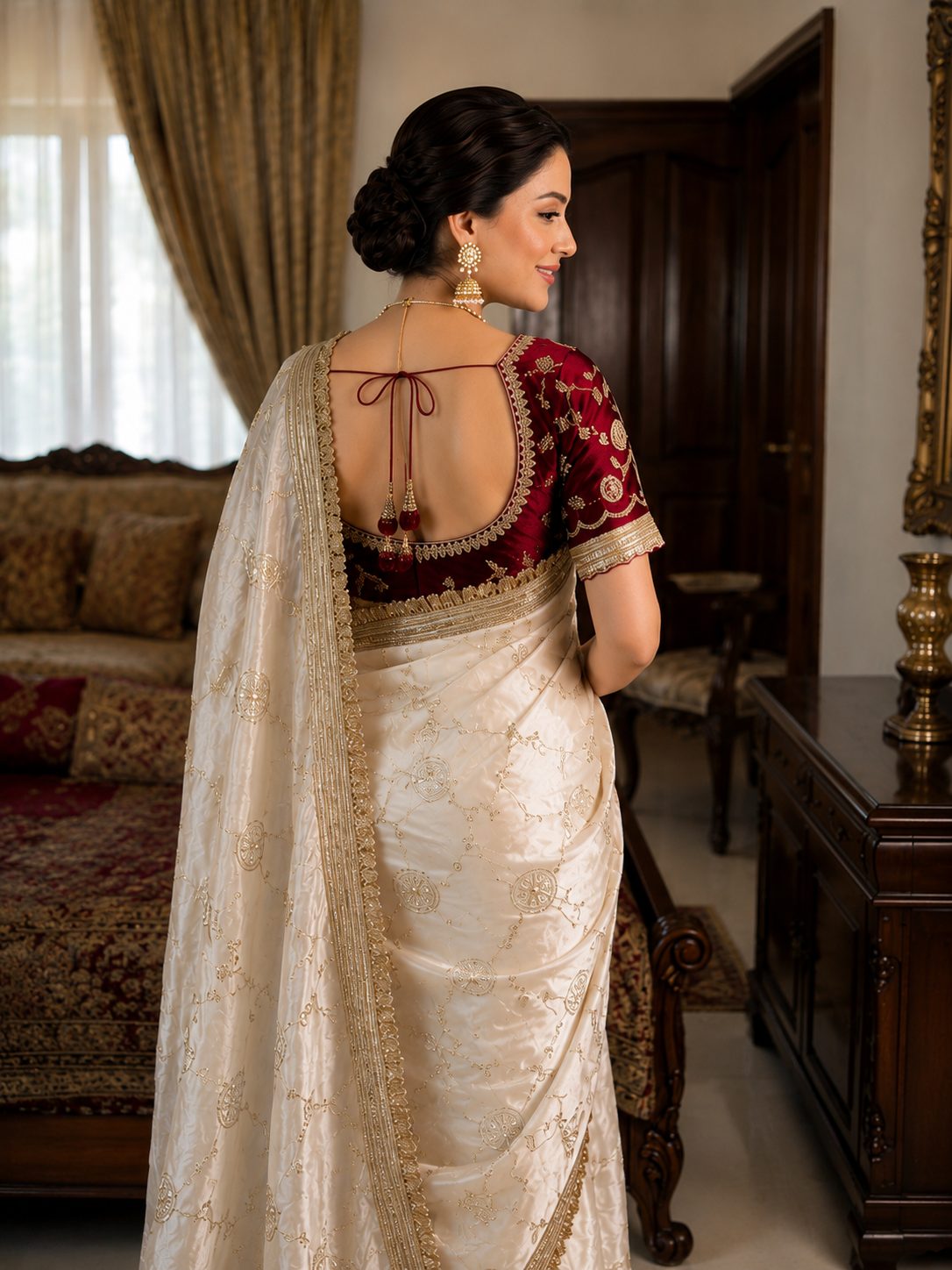 Madhubala Ivory Saree with Stitched Blouse-1