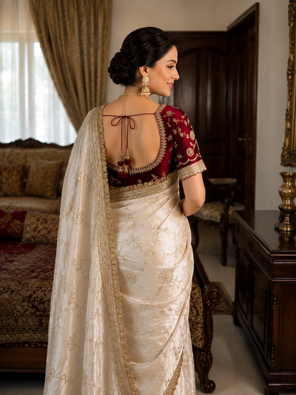 Madhubala Ivory Saree with Stitched Blouse-1