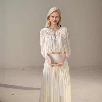 Sleeveless Top And High-waisted Pleated A-line Skirt Two-piece Set