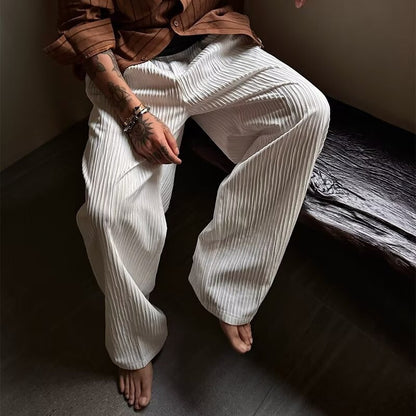 Mens Pleated Textured Wide-Leg Pants