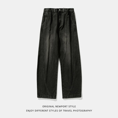 Wide-leg Washed Denim Jeans Mens Loose Casual Pants