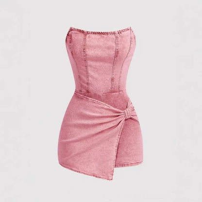 European And American-style Spicy Girl Tube-top Denim Jumpsuit Skirt