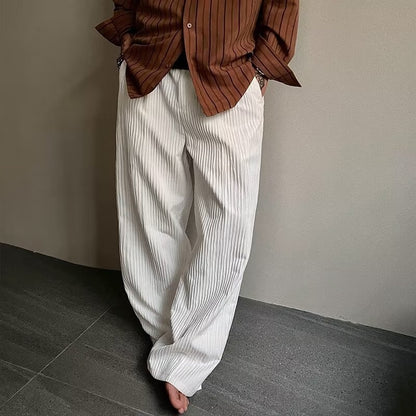Mens Pleated Textured Wide-Leg Pants