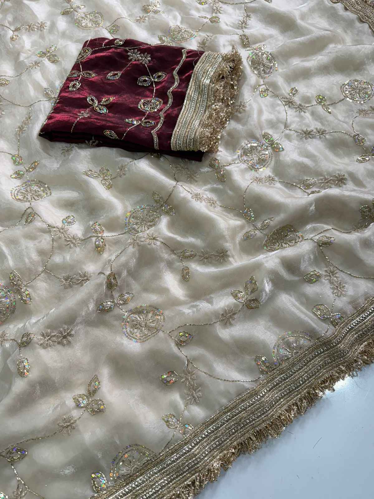Madhubala Ivory Saree with Stitched Blouse-4
