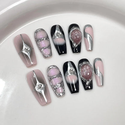 Black Handmade Press On Nails-0