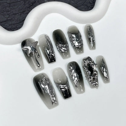 Black Handmade Press On Nails-1