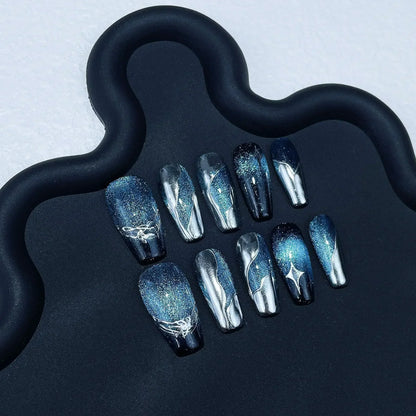 Black Handmade Press On Nails-9