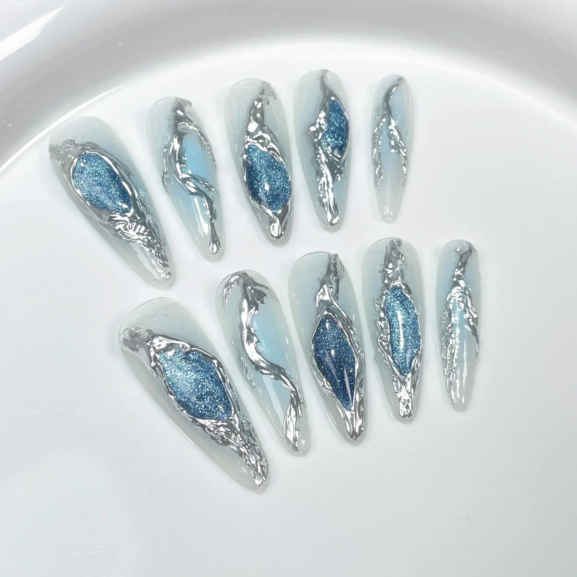 Black Handmade Press On Nails-12