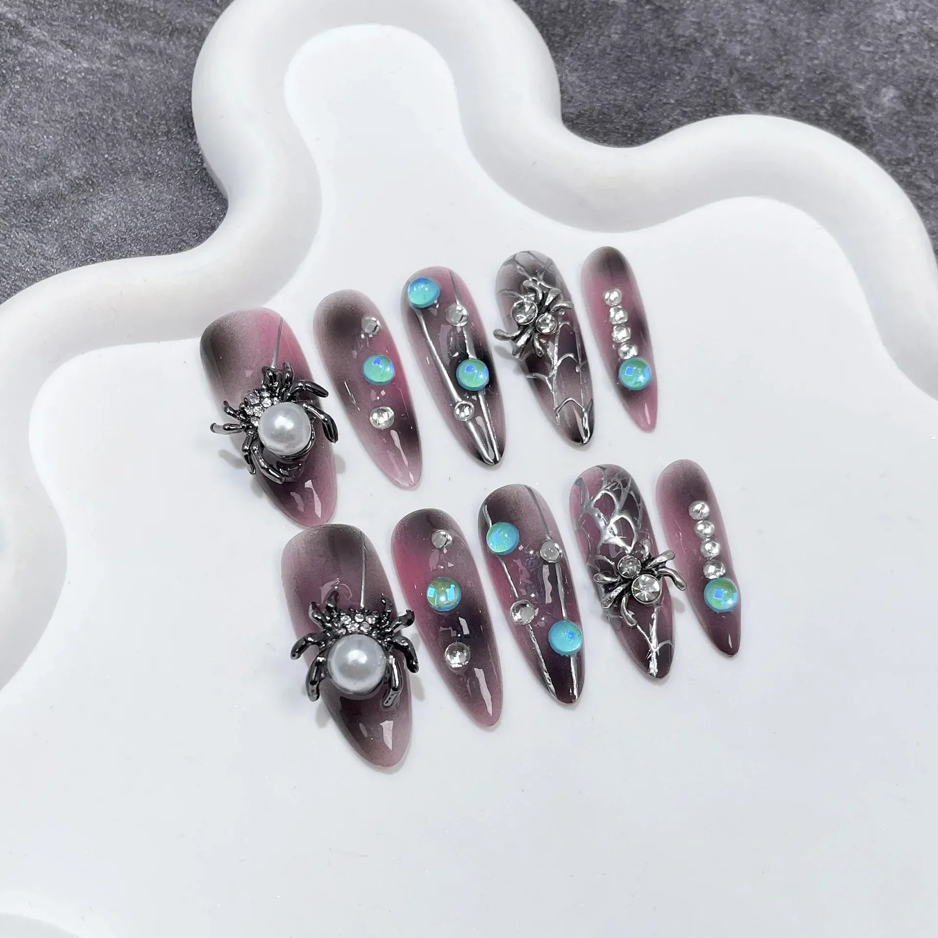 Black Handmade Press On Nails-14