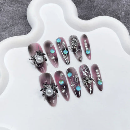 Black Handmade Press On Nails-14