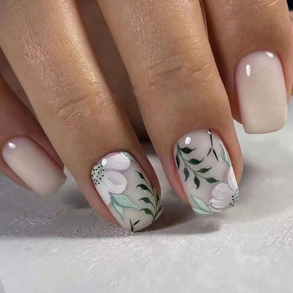 Floral Press On Nails Set 24Pcs Acrylic-0