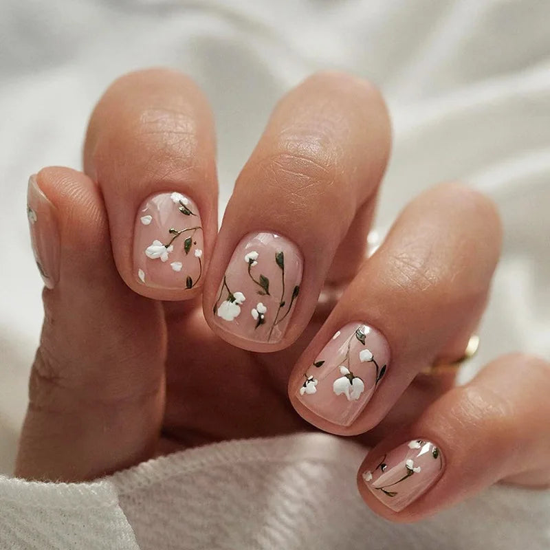 Floral Press On Nails Set 24Pcs Acrylic-4