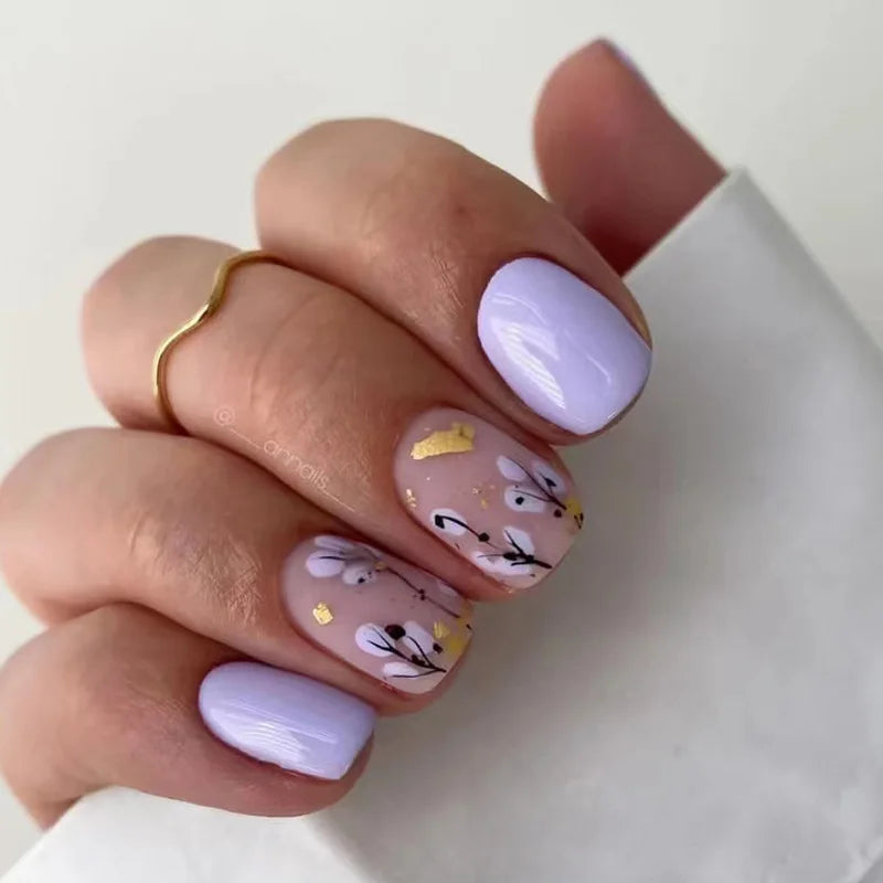Floral Press On Nails Set 24Pcs Acrylic-11