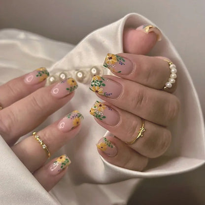 Floral Press On Nails Set 24Pcs Acrylic-13