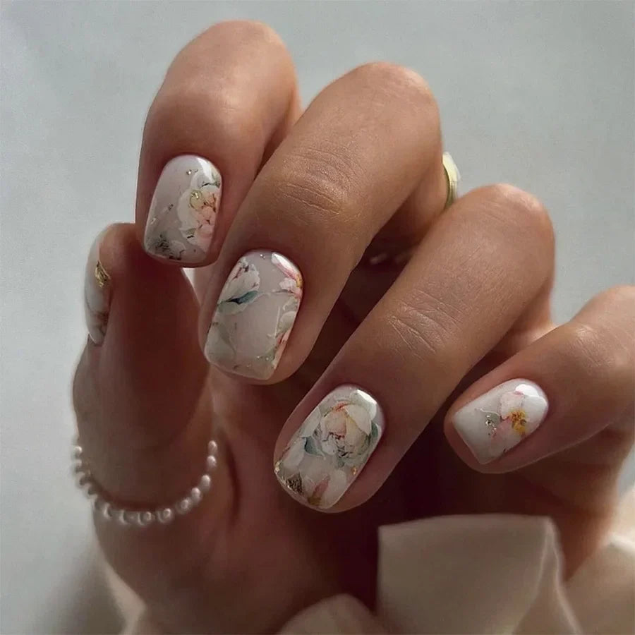 Floral Press On Nails Set 24Pcs Acrylic-14
