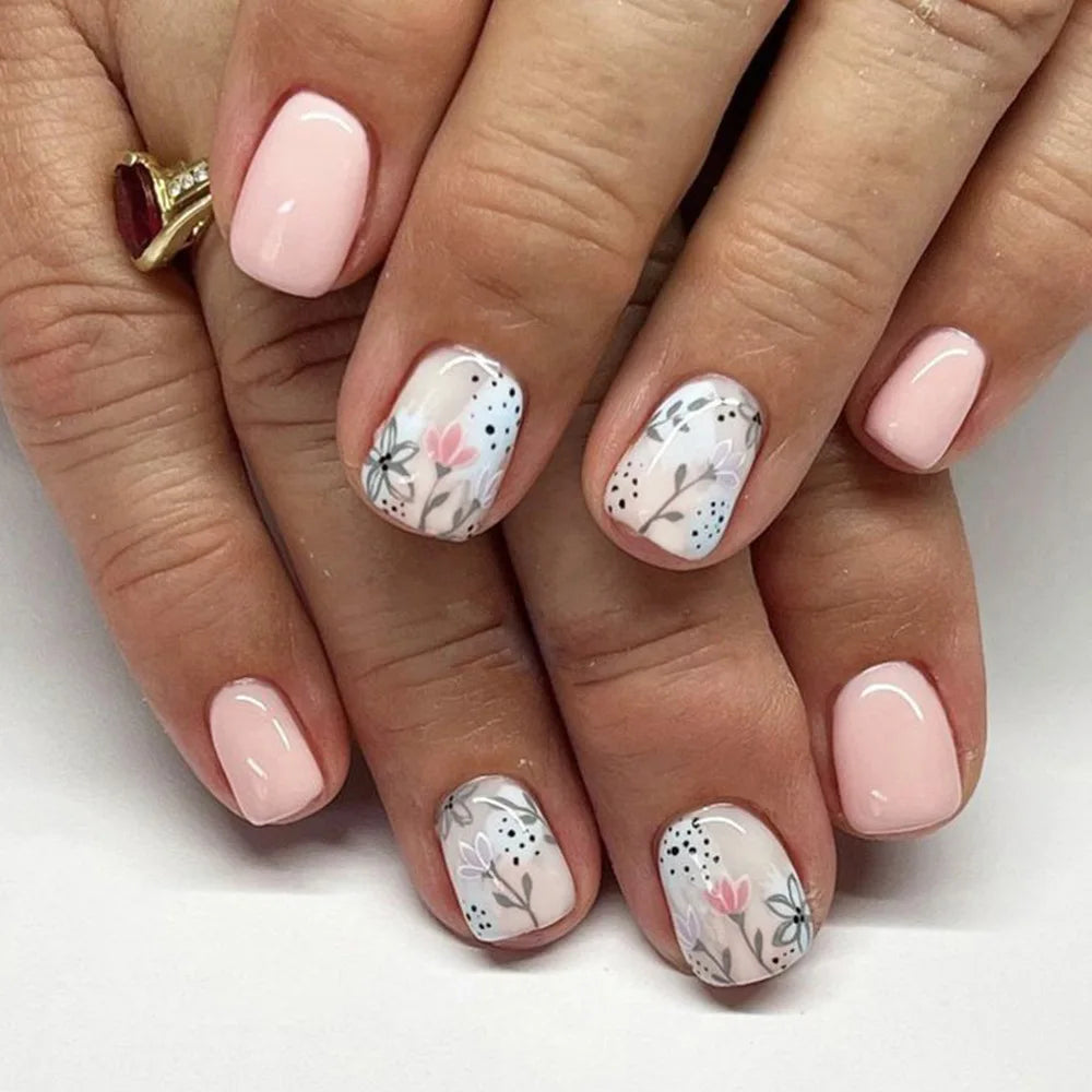 Floral Press On Nails Set 24Pcs Acrylic-12