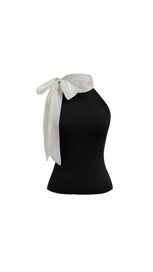 Bow Contrast Color Sleeveless Leotard Women