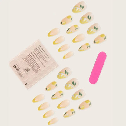 French Lemon Long Almond Press-On Nails-4