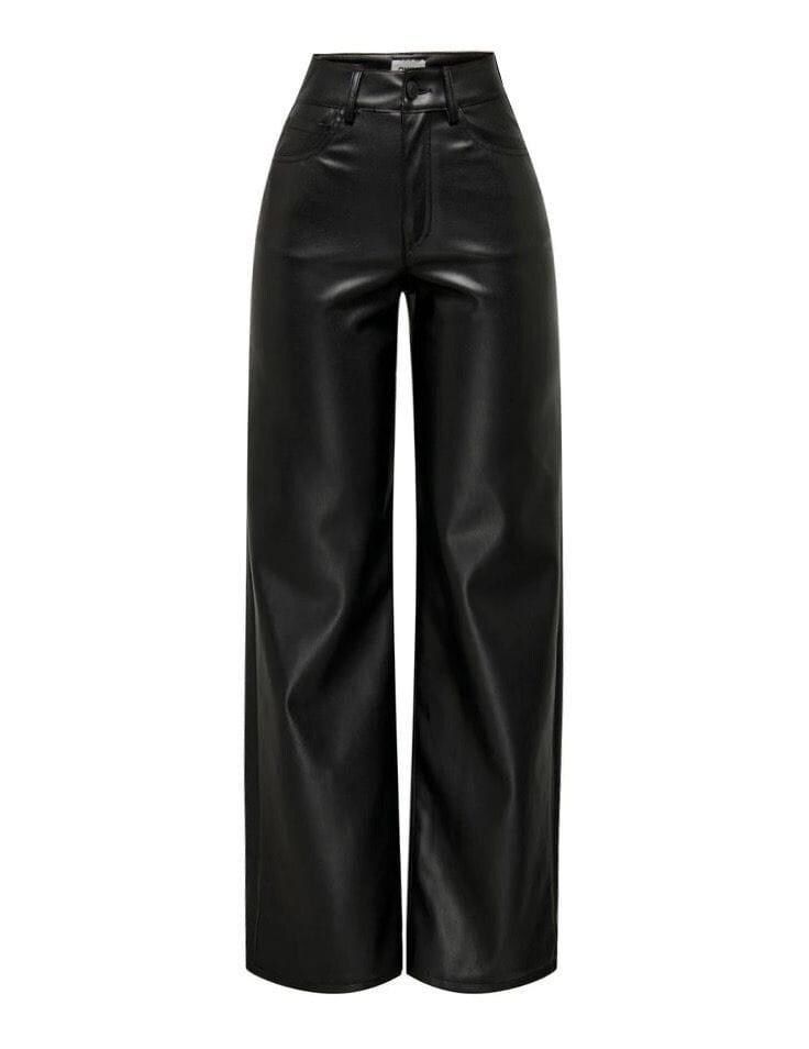 Retro Casual Black Leather Pants