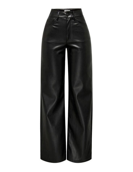 Retro Casual Black Leather Pants