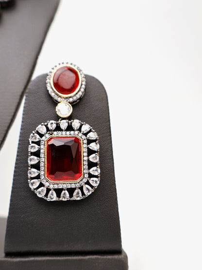 Red Garnet Stone and Kundan work Reverse AD Two Layer Necklace Set