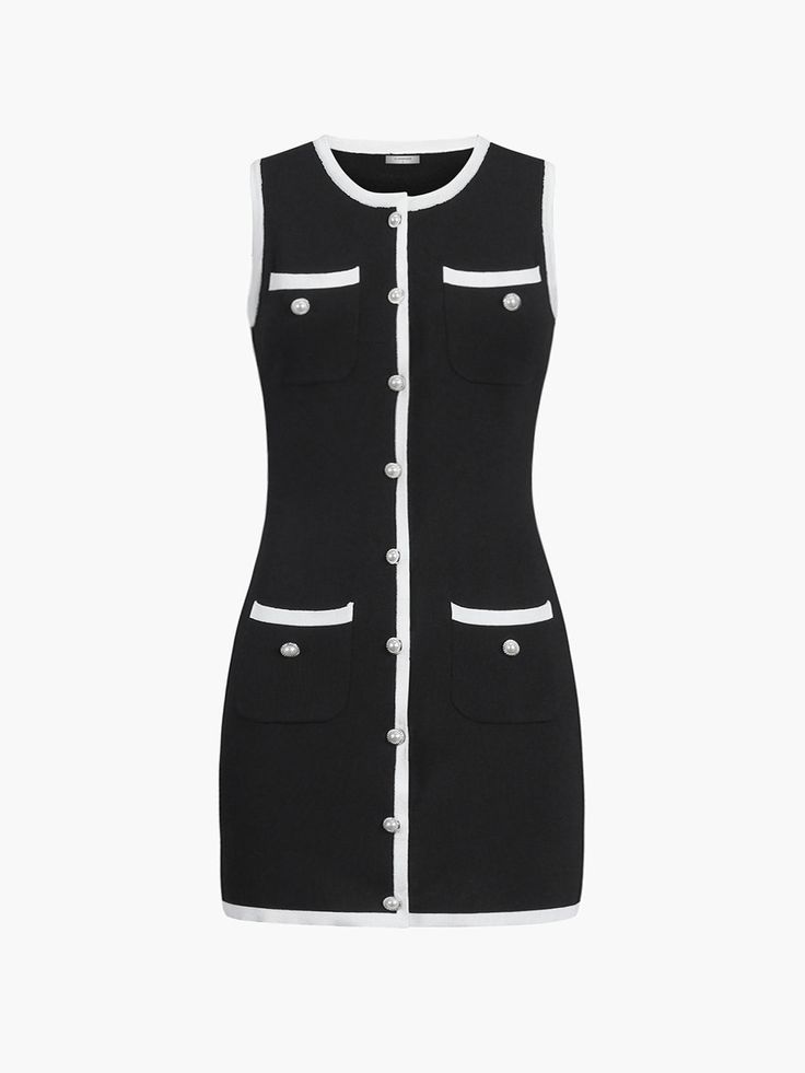 Women's Fashion Simple Buttons Sleeveless Vest Dress