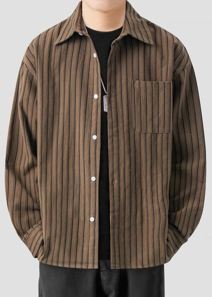 Spring And Autumn Japanese Retro Striped Shirt