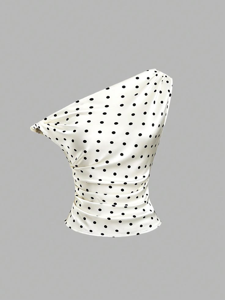 Polka-dot Contrast-color Off-shoulder Ruffled Short-sleeve Top For A Sassy Chic Look