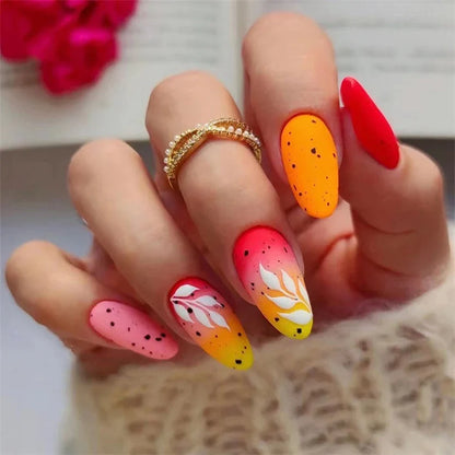 Wine Red Almond Fake Nails-30
