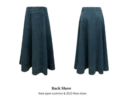 A denim top and long skirt set offers a timeless blend of effortless style and coordinated elegance. The structured denim top adds a flattering, tailored touch, while the flowing long skirt brings movement and grace, creating