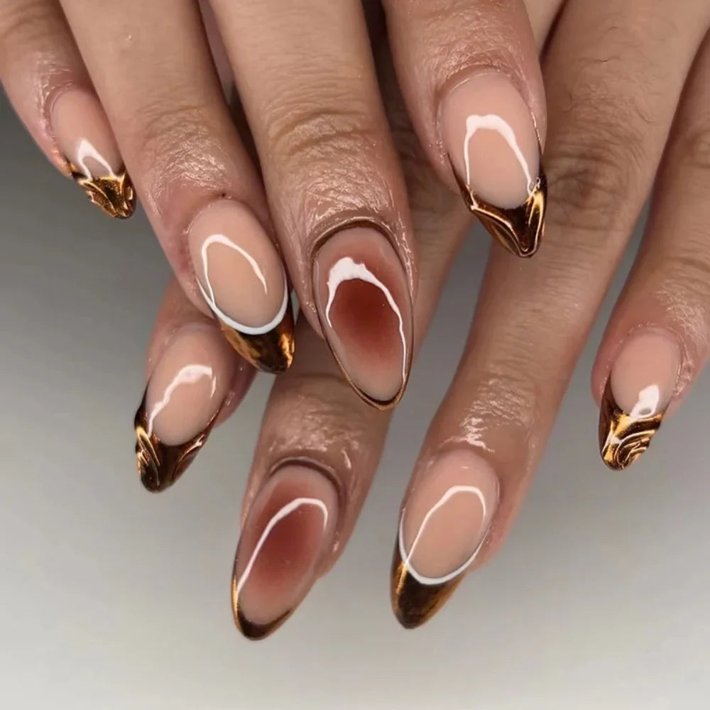 Wearable Blue Stiletto Almond False Nails-2