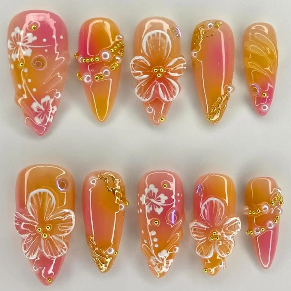 Wearable Blue Stiletto Almond False Nails-4