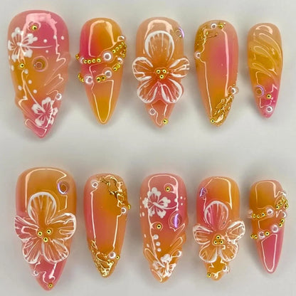 Wearable Blue Stiletto Almond False Nails-4